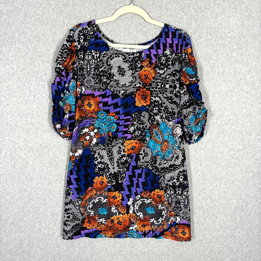 Kate Mallory Tunic Top XL Stretch Puff Lace Paisley Abstract Artsy Butt Cover
